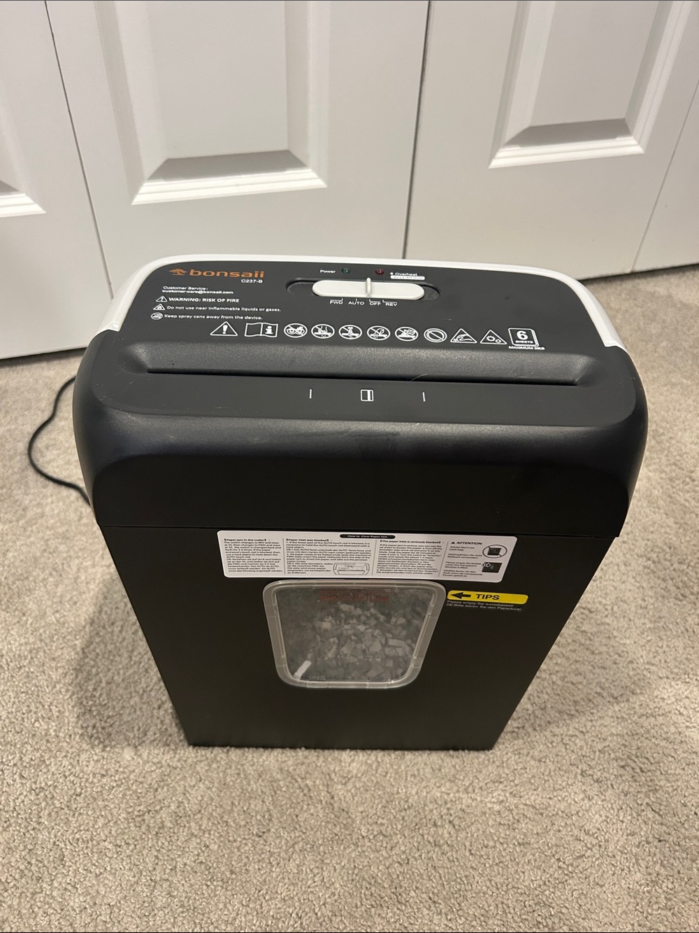 Bonsaii C237-B Compact Cross-Cut Paper Shredder - Black & White 3.4 gal Capacity